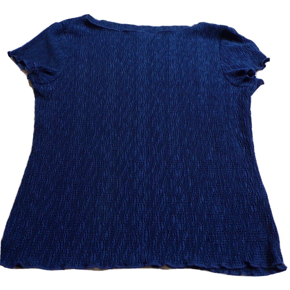 Connected Apparel Womens Small Shirt Blue Ruched Stretch Cap Sleeve Round Neck